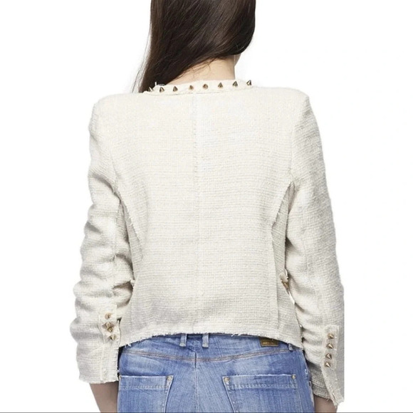Lovers + Friends x Because I’m Addicted REVOLVE Tweed Stud Jacket Cream ASO - Picture 3 of 14